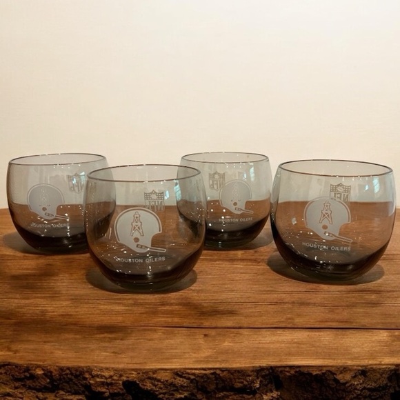 Houston Oilers Logo Vintage Set Of 4 Rocks Glassware Iconic Party Drinkware Gift - Picture 1 of 6